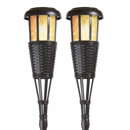NEWHOUSE LIGHTING Solar LED Island Torches w/Flickering Flame, Dusk to Dawn, Black, PK 2 FLTORCH2-B